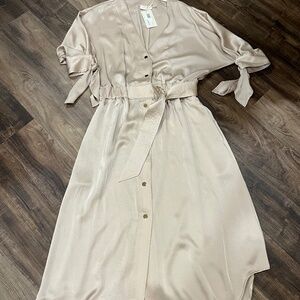 Flax colored shirt dress